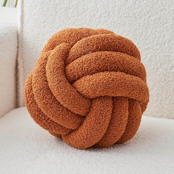 Knot Pillow Boucle Throw Pillow with Knitted Texture Round Decorative ...