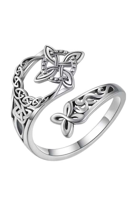 Knot Ring Open Design Intricate Pattern Witch Knot Irish Jewelry For Women Daily Wear Zinc alloy Silver 2.2x2cm All Season
