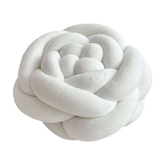 Knot Rose Ball Pillows Round Plush Aesthetic Cushion Pillows Soft Cute Decorative Pillow for Bed Sofa Bedroom Decor (White)