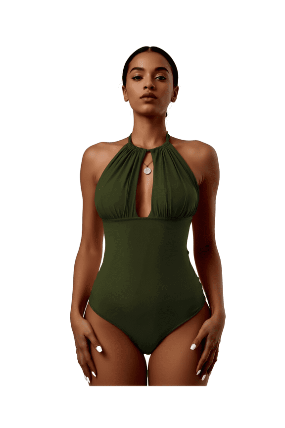 Knot Ruched Halter One Piece Swimsuit Beachwear
