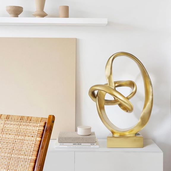 Knot Sculptures, Modern Coffee Table Statues, Abstract Center Piece for Home Office, Dining Living Room Desk Decor, Bookends, 15.5 x 10.5 inch, Gold