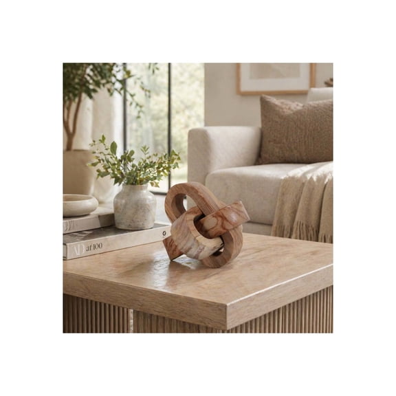 Knot Shape Teak Wood Sculpture Ornament for Home, Bathroom and Room Decor - Decorative Accent Object for Office, Shelf or Coffee Table - Figurine Centerpiece for Living Room Styling - 8", Brown