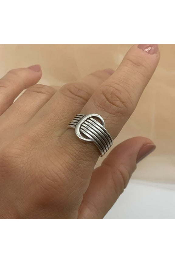 Knot Weaved Layered Ring-Chunky Silver Ring-Christmas Gift For Her-Boho Ring