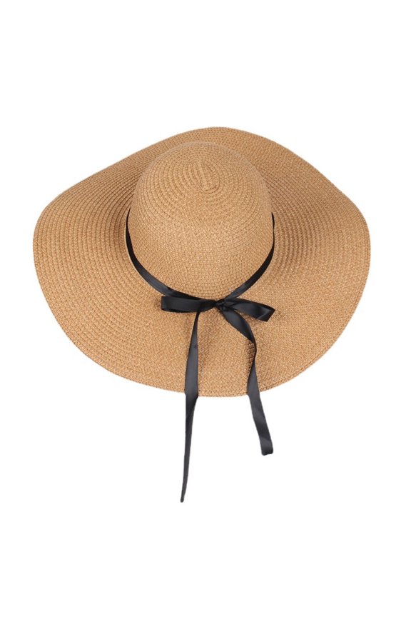 Knot straw hat large floppy disk folding rolled up beach hat Sun hat summer UV protection beach hat-Khaki