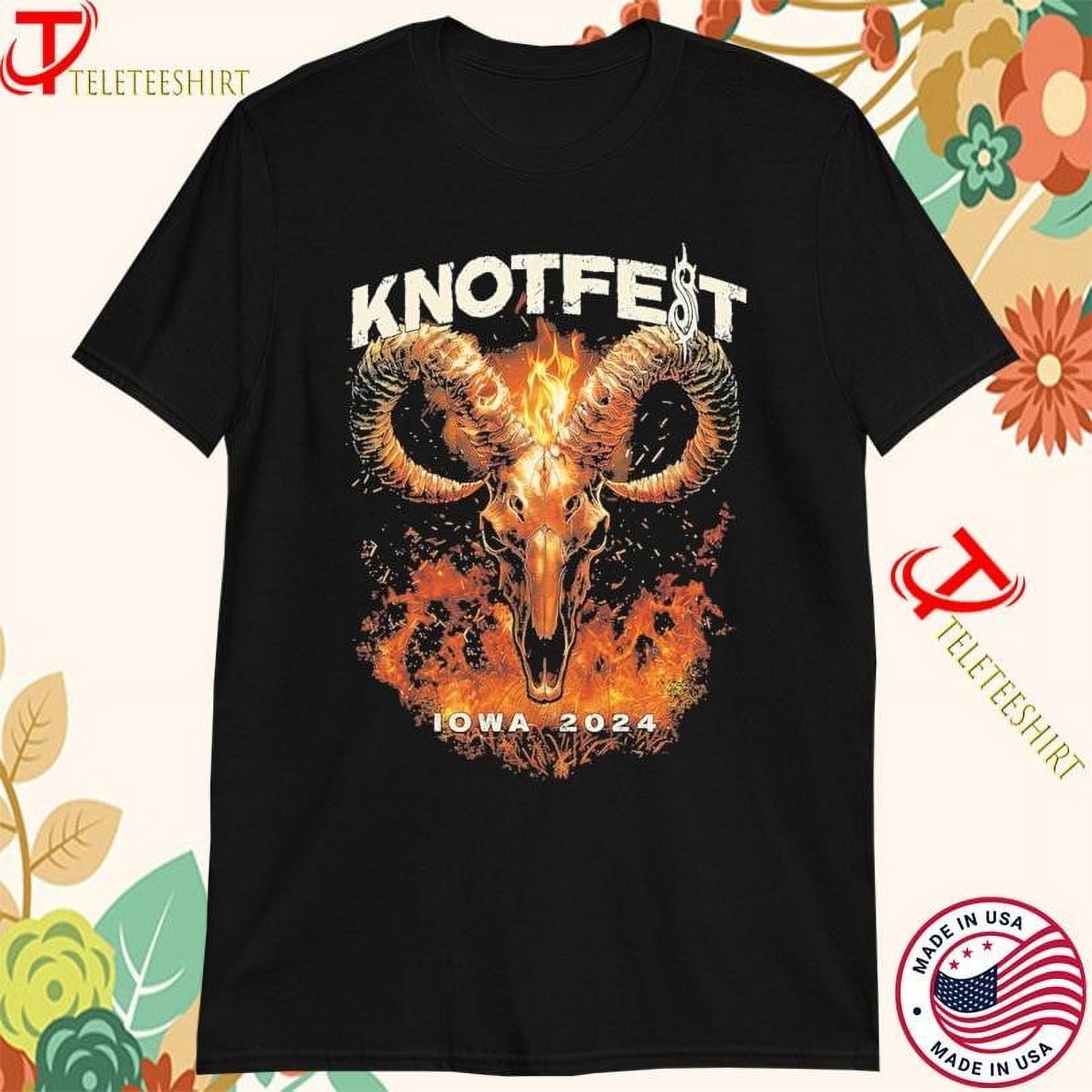 Knotfest Burning Goat Skull Iowa 2024 Event Tshirts