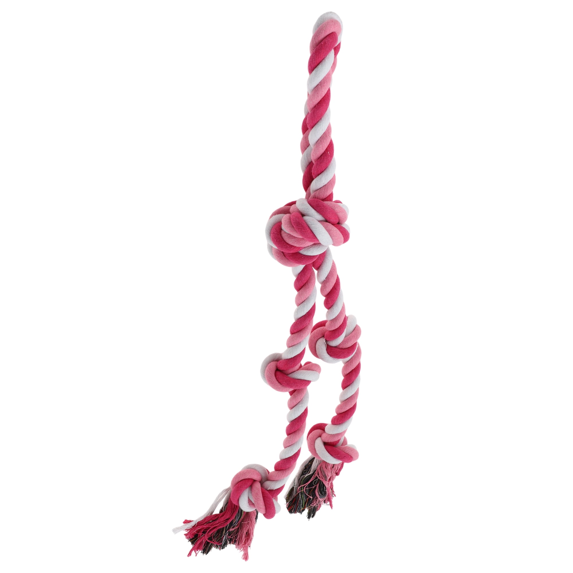 Knots Shape Dog Chew Rope Durable Braided Cotton Teeth Cleaning Rope for Cats Dogs Rose Red White