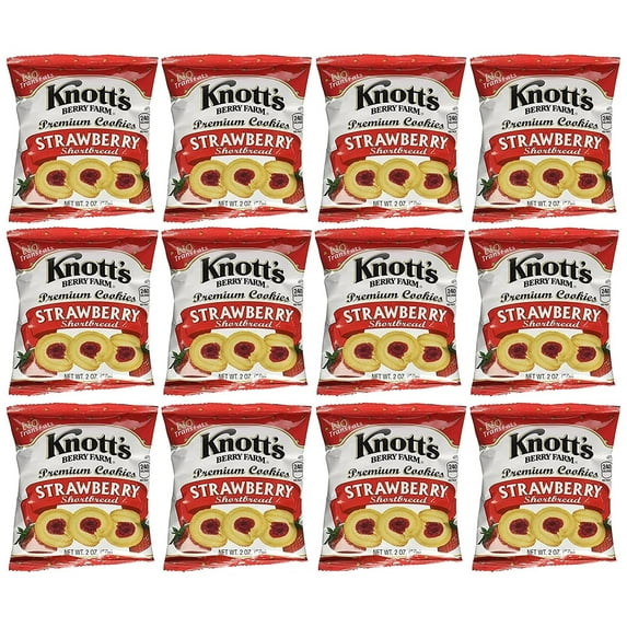 Knott's Berry Farm Premium Strawberry Shortbread Bite Sized Cookies 2 oz Bags - 12 Pack