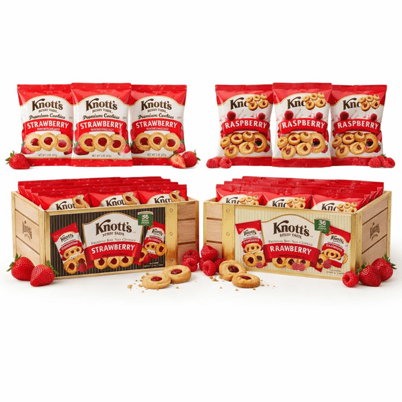 Knotts Berry Farm Strawberry & Raspberry Shortbread Cookies, Individually Wrapped Snack Packs, 72 Count