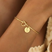 TURANDOSS Wedding Gifts for Maid Of Honor Maid Of Honor Brides Maid Proposal 14K Gold Plated Charms Dainty Cuff Bangle Knot Initial Bracelet for Women Letter A-Z Jewelry
