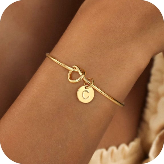 Turandoss 14K Gold Plated Chunky Cuff Bangle Knot Initial Bracelet for Women Letter A-Z Non Tarnish Jewelry Personalized Birthday Gift for Women Her Girls