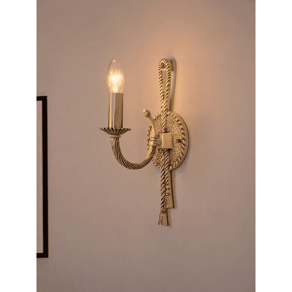 Knotted Cast Aluminium Distressed Creme Antique Single Light Candelabra Wall Lamp