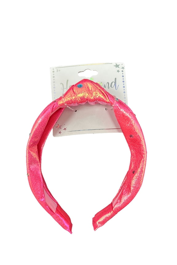 Knotted Headband, Neon Metallic Fabric Covered Plastic Headband with Multi Colored Rhinestones, No Hurt Wide Design, Adds Color, Sparkle, Perfect for Everyday, Dance Teams, Cheerleading, Pink