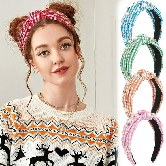Knotted Headband for Women Sparkle Crystal Wide Mixed Rhinestone Black Plaid Headbands Colorful Hairband Top Knot Headbands Luxury Fashion Jeweled Ladies Hair Accessories for Girls