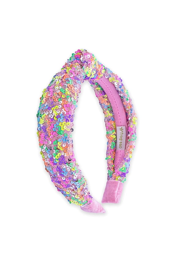 Knotted Headbands for Girls - Rainbow Sequin Knot Head Bands for Kids, Sparkly Toddler Headband, Sparkle Beaded Hair Band Accessories, Easter Basket Fillers Stocking Stuffers