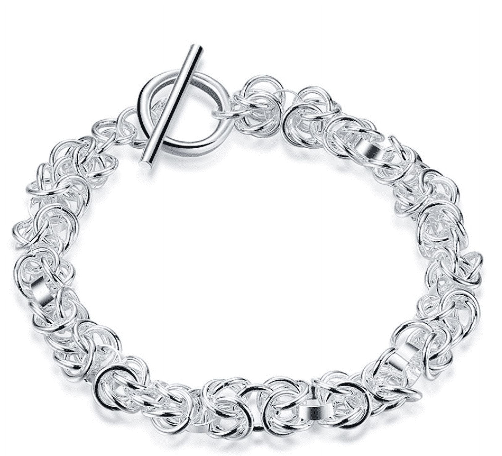 Sterling Silver Knotted Links Toggle Bracelet for Women, 8 Sterling Silver Knotted Links Toggle Bracelet for Women, 8