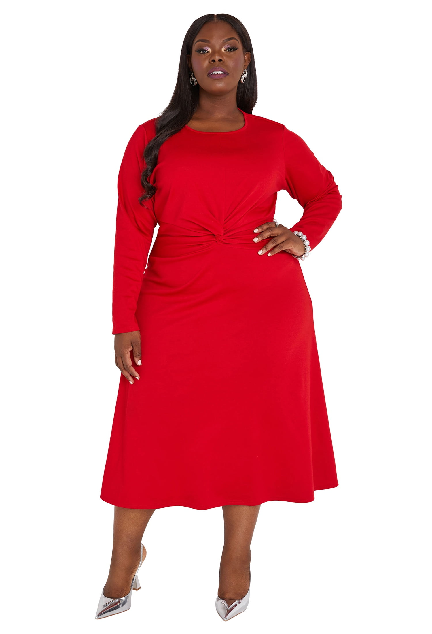 fitted lace wedding dress Final Sale Plus Size Faux Wrap Fringe Shoulder BodyCon Dress in Red – Chic  And Curvy