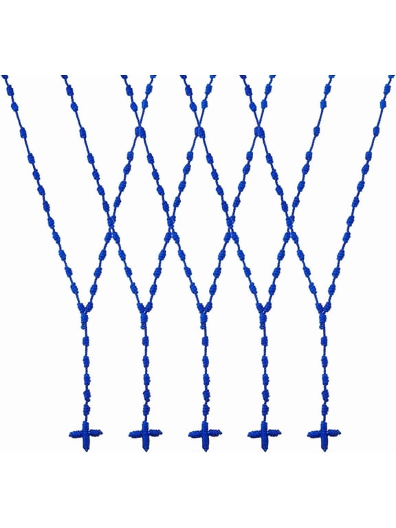 Knotted Rosary Necklaces Easter Lightweight Long String Necklace 74cm/29.13 inch Knotted Cord Rope with Braid Rosary Beads Necklace for Men Women Blue