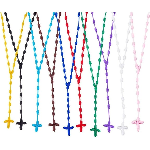 Knotted Rosary Necklaces Easter Lightweight Long String Necklace 74cm/29.13 inch Knotted Cord Rope with Braid Rosary Beads Necklace for Men Women DIY Mixed Color