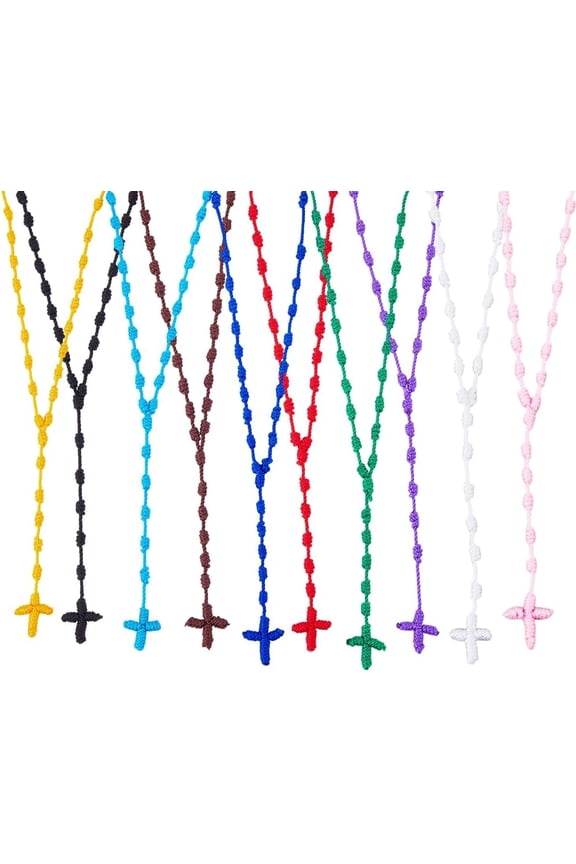 Knotted Rosary Necklaces Easter Lightweight Long String Necklace 74cm/29.13 inch Knotted Cord Rope with Braid Rosary Beads Necklace for Men Women DIY Mixed Color