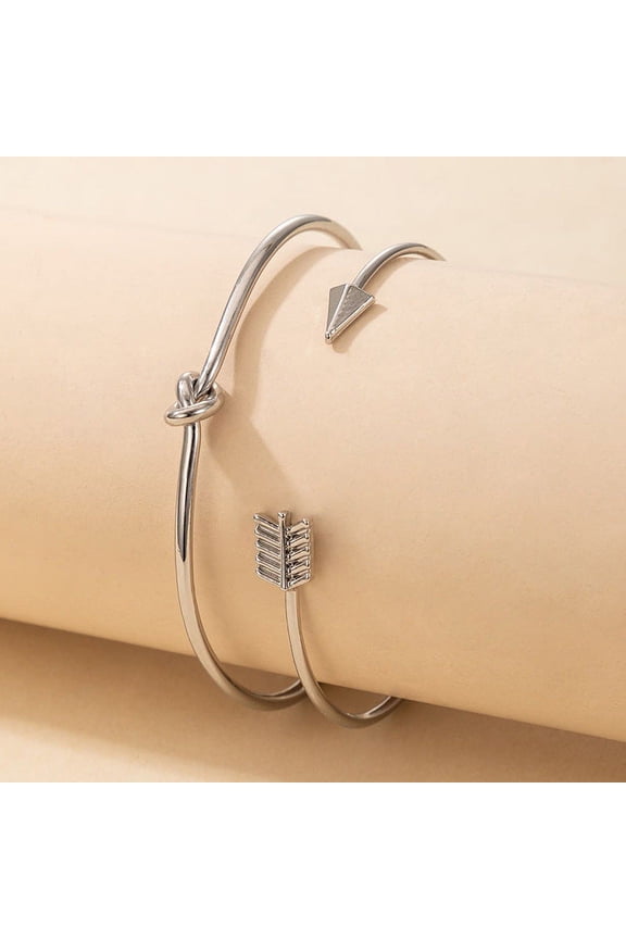 Womens Bracelet Set Round Arrow Design Silver and Gold Electroplated Alloy Geometric Bracelets Fashion Jewelry Gift for