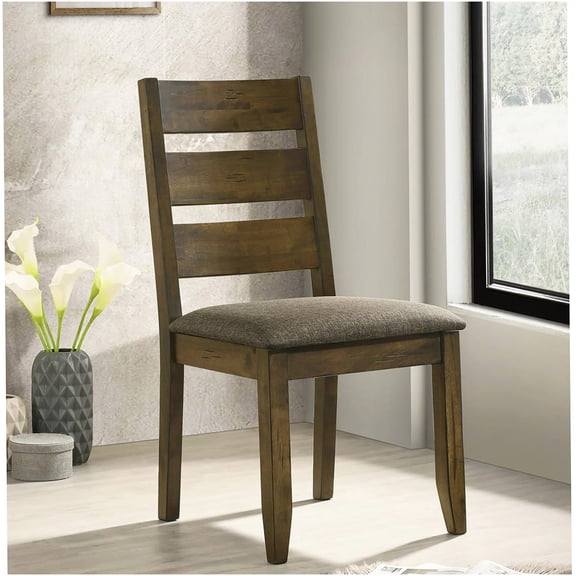 Knotty Nutmeg and Grey Ladderback Dining Chairs, Set of 2, Rustic Wood Kitchen Side Chairs with Cushioned Seat