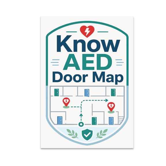 Know AED Door Map - Emergency Response Training - 13x19 Poster Print