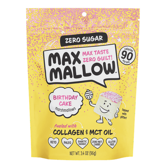 Know Brainer Max Mallow Birthday w Fun Glitter -Guilt-Free & Zero Sugar Marshmallows