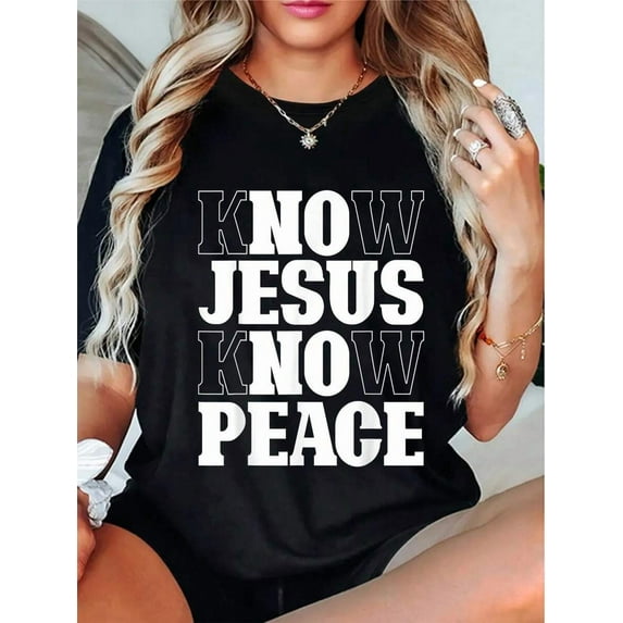 Know Jesus Know Peace Religion God Church Christian Gifts T-Shirt Short Sleeve T-Shirt Women's Men's Graphic Tee Causal Tops
