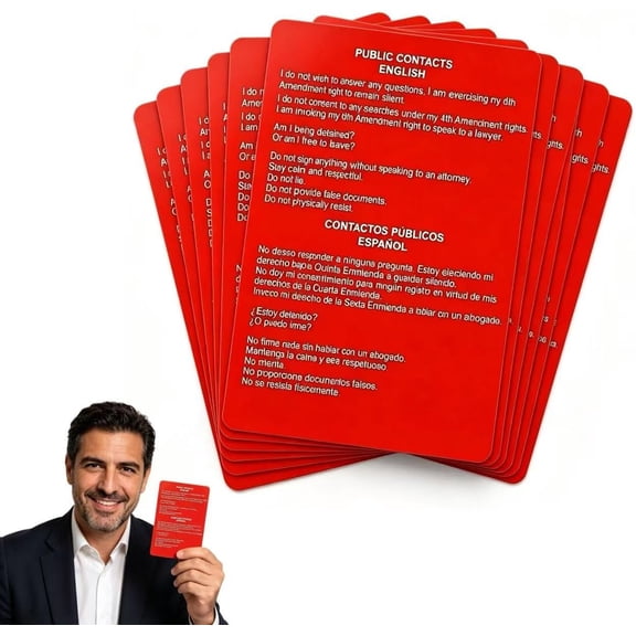 Know Your Rights Cards 10-Pack, Immigration Red Card English Spanish, Tarjeta Roja para Inmigrantes, Pocket-Sized US Citizenship Rights Card Bilingual