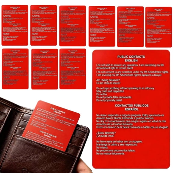 Know Your Rights Red Card English Spanish Pocket Sized Citizenship Right Cards for Citizens Non-Citizens Assert Rights Public Residential Contacts 10PCS,B-10pcs