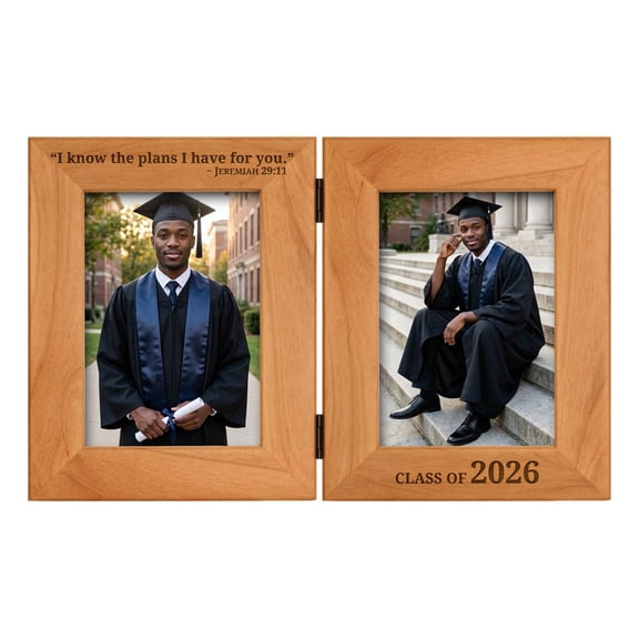 Know The Plans - Class of 2026 - Graduation Frame - Natural Wood Hinged 2 Side by Side Portrait 5x7 Picture Frames