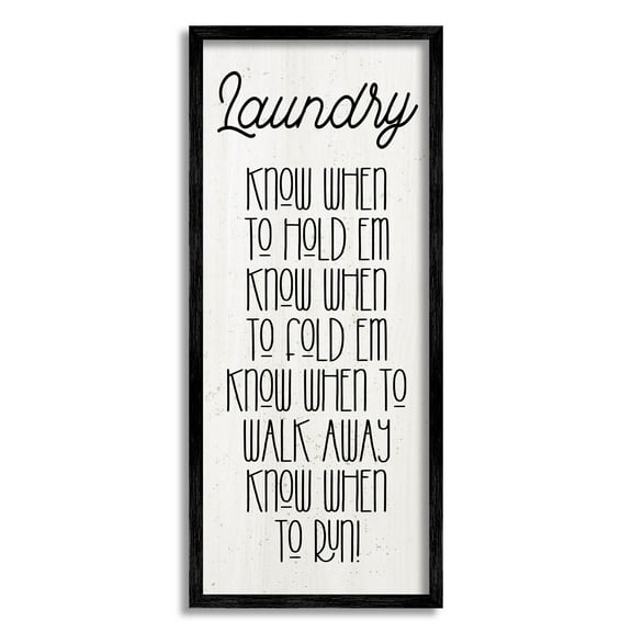 Know When To Run Funny Laundry Typography Graphic Art Black Framed Art Print Wall Art