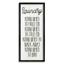 Know When To Run Funny Laundry Typography Graphic Art Black Framed Art Print Wall Art