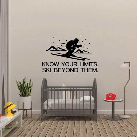 Know Your Limits. Ski Beyond Them. Skiing Silhouette Snow Sport Skiing Quote Heading Vinyl Wall Sticker Art Decal Skiing Sports Boys Girls Kids Room Design Bedroom Skiing Sports Size (24x40 inch)