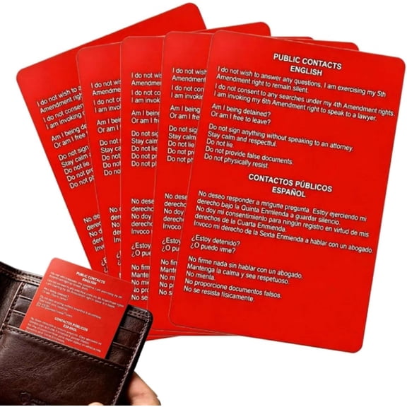 5Pack Know Your Rights Card 5.9in Red Paper Cards with English Spanish Legal Statements for Roadside Public Encounters Commuter Travel