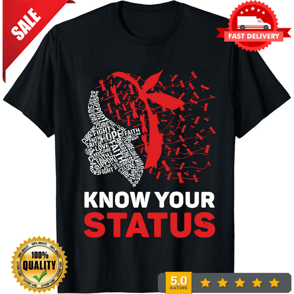 Know Your Status Red Ribbon National HIV Awareness Month T Shirt Men Women NEW, LIMITED EDITION-TH63022