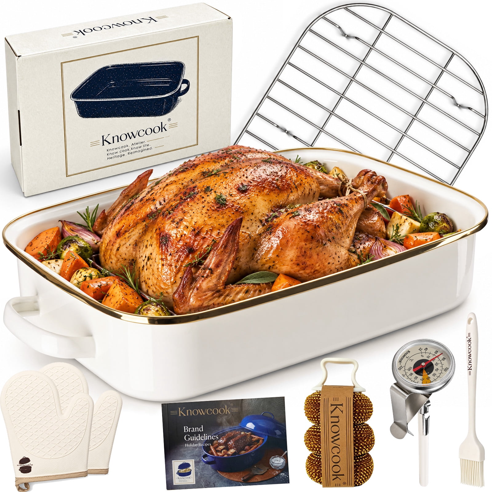 Showroom Accessory Rack Knowcook Large Turkey Roasting Pan with Rack Set for Oven Prime Rib ...