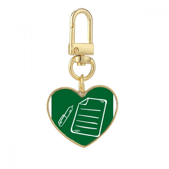 Knowledge Classroom Paper Pen Writing Gold Heart Keychain Metal Keyring Holder