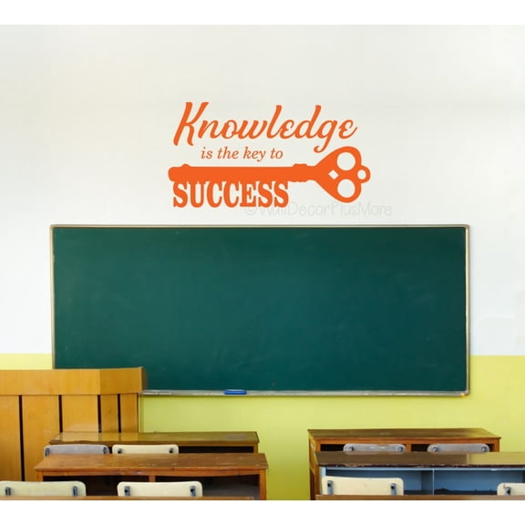 Knowledge Key to Success Inspirational Quote for Wall Decor Art - Kids Classroom Wall Art Decals - Motivational Phrase Vinyl Sticker - School Vinyl Wall Art, 37x20-Inch, Orange