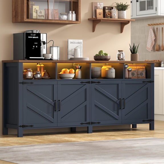 Knoworld 63 Blue Farmhouse Buffet Sideboard with LED Lights & Power