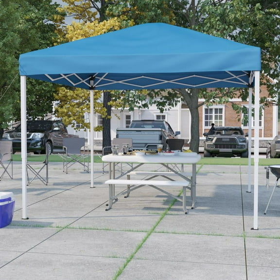 10'x10' Blue Event Canopy Tent with Carry Bag and Folding Bench Set