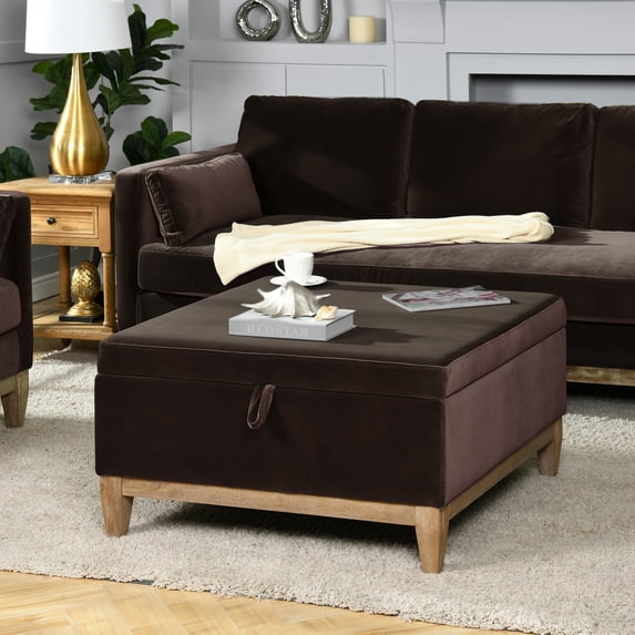 Knox 35" Square Storage Cocktail Ottoman Deep Brown Performance Velvet