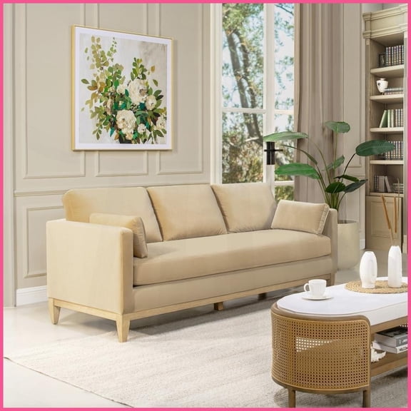 Knox 84'' Modern Farmhouse Sofa Fawn Brown Performance Velvet with Luxurious Resilient Seat Feel