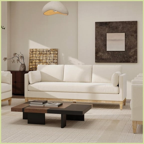 Knox 84" Modern Farmhouse Sofa French Beige Easy-Care Performance Velvet for Living Room