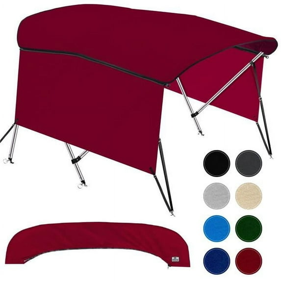 Knox B33-T33D-D3 73-78 in. Universal 3 Bow Bimini Tops for Boats with Detachable Sidewalls, Burgundy