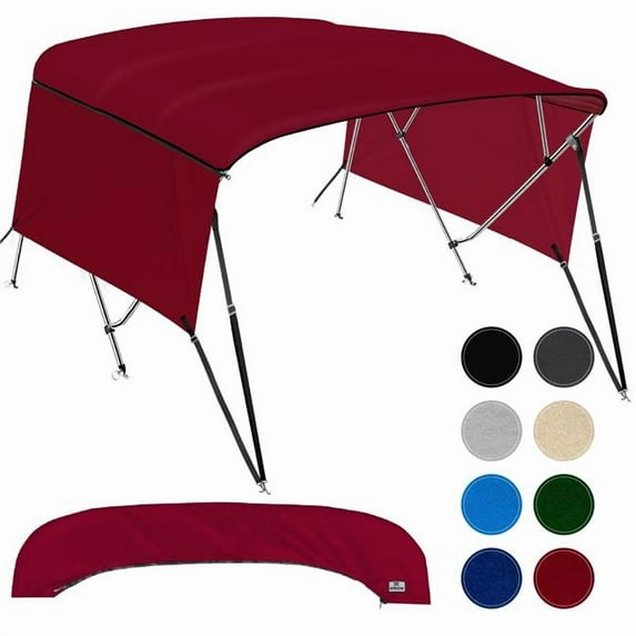 Knox B41-T41D-D4 61-66 in. Universal 4 Bow Bimini Tops for Boats with Detachable Sidewalls, Burgundy