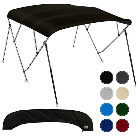 Knox B42-T42C 8 ft. x 54 x 54-60 in. 4-Bow Boat Bimini Top - 900D Marine Canvas - Black