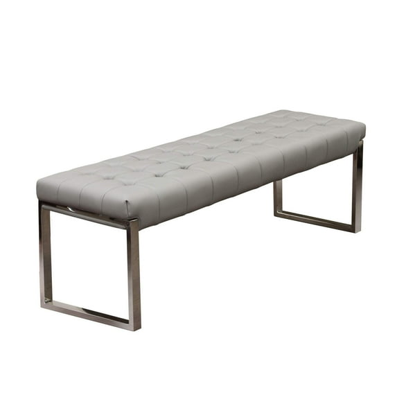 Backless Tufted Bench Stainless Steel Frame in Grey
