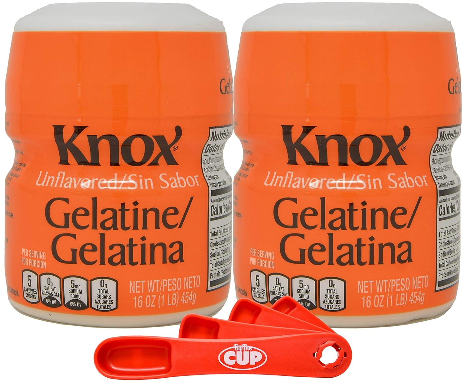 Knox Gelatine Unflavored Clear, Bulk 16 Ounce (Pack of 2) with Measuring Spoons