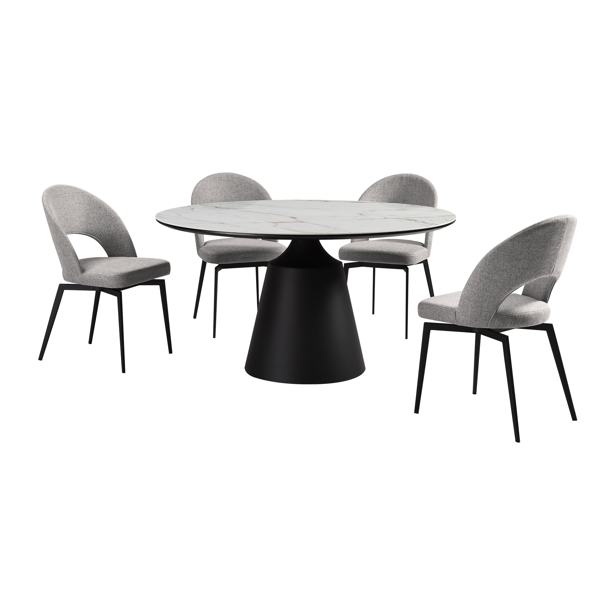 Giana Kash 7 Piece Extendable Dining Set with Black Faux Leather Chairs